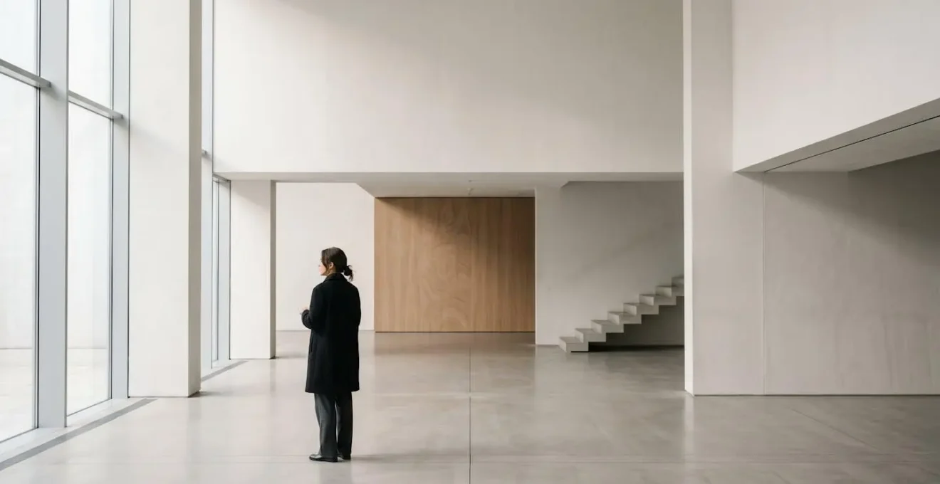 A wide environmental shot showing intentional stillness and a contemplative space for self-awareness.