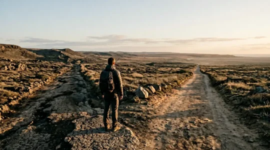 Person standing at a crossroads symbolizing the decision to replace destructive habits with empowering ones