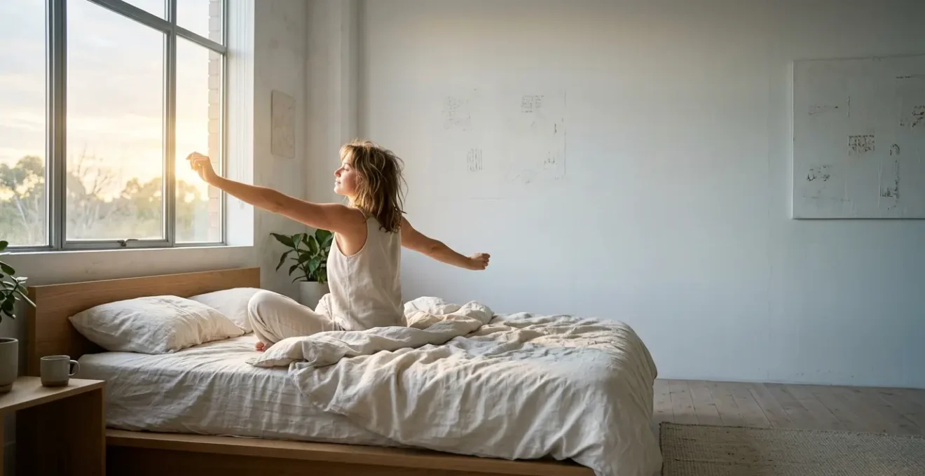 Person experiencing morning sunlight exposure for circadian rhythm optimization