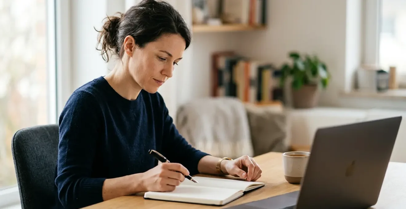 Professional working in a state of deep concentration with natural lighting and minimal distractions