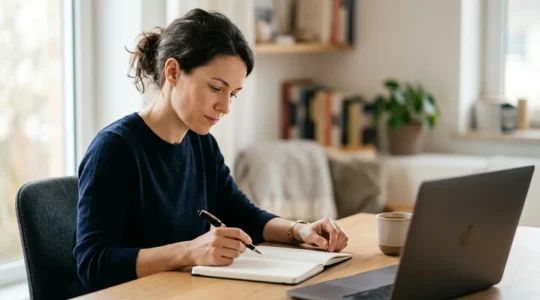 Professional working in a state of deep concentration with natural lighting and minimal distractions