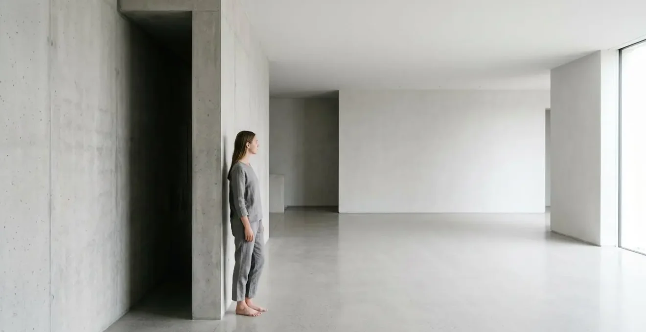 Environmental minimalist photograph illustrating the spatial relationship between posture and breathing capacity through architectural metaphor