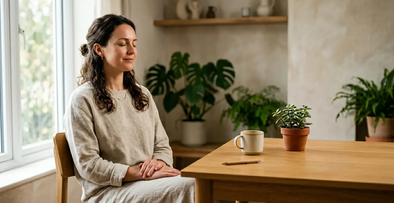 Professional contemplative scene showing personal growth and self-discovery journey