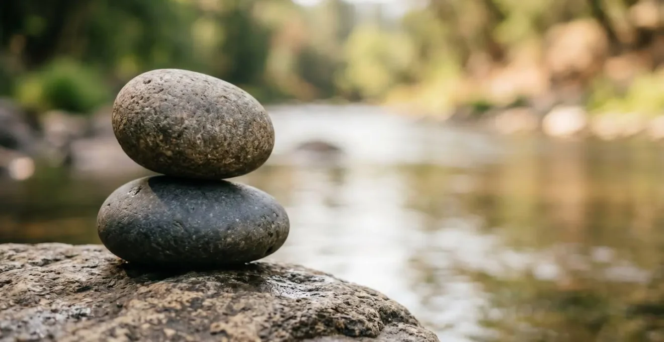Abstract composition of two balanced stones creating harmony and equilibrium