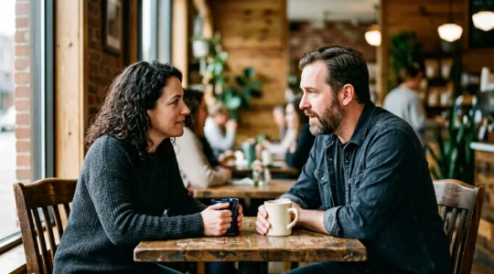 Two people forming deep emotional connection through authentic interaction