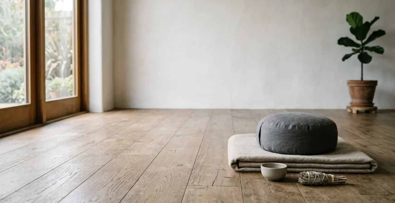 A serene meditation practice moment embodying calm focus and present awareness without distractions