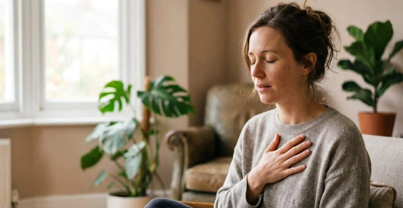 A person in a moment of post-stress recovery showing authentic emotional transition and physiological calm
