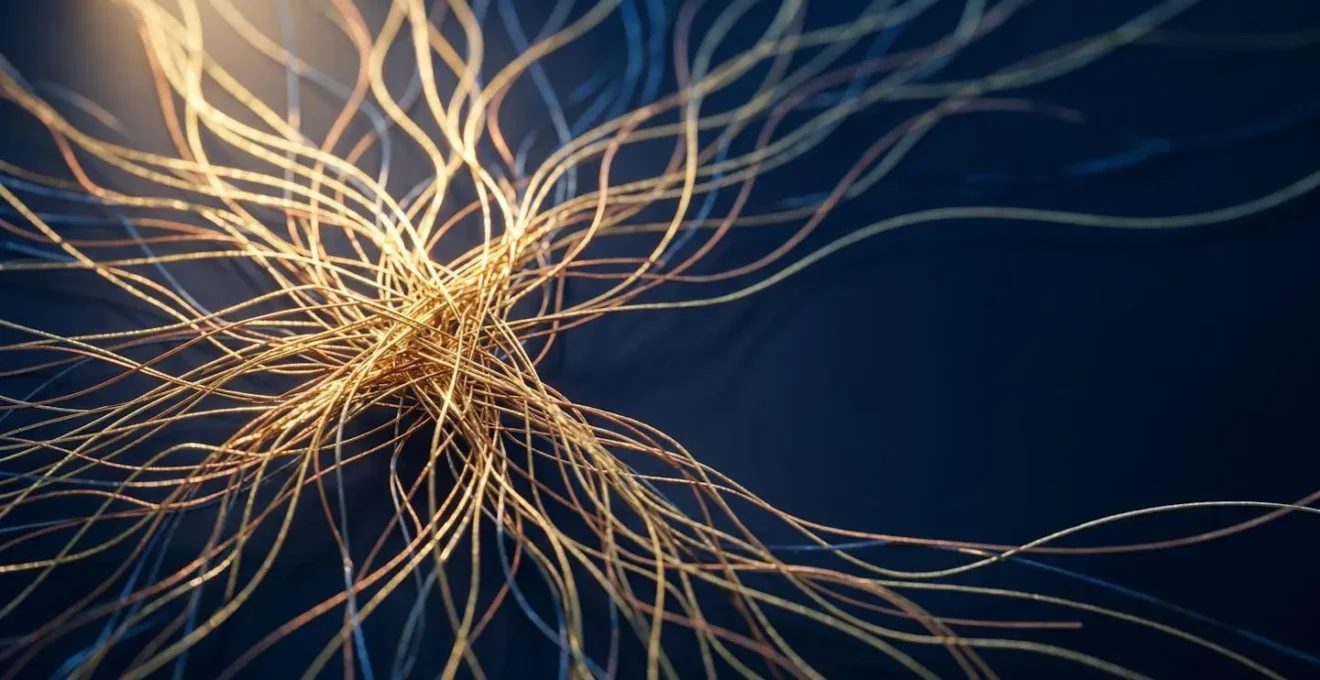 Abstract representation of neural connections illuminated like golden pathways symbolizing brain reward systems