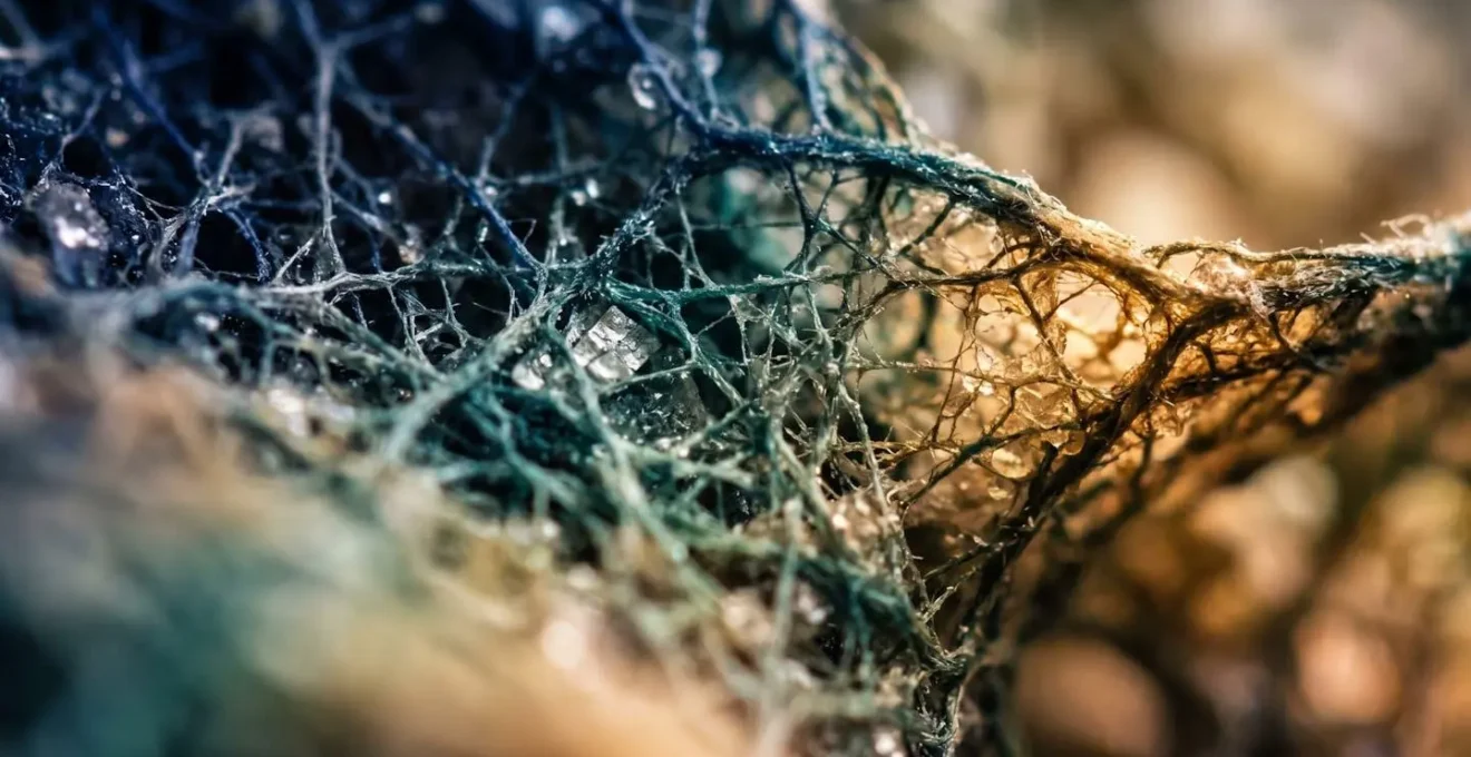 Extreme macro shot revealing intricate textural details symbolizing neural pathway activation and neuroplasticity.