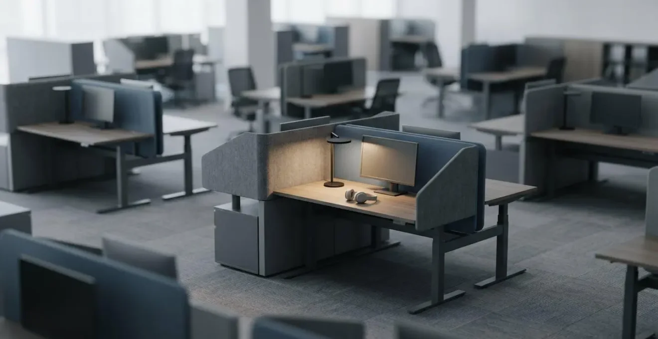 Professional workspace environment emphasizing personal boundary elements