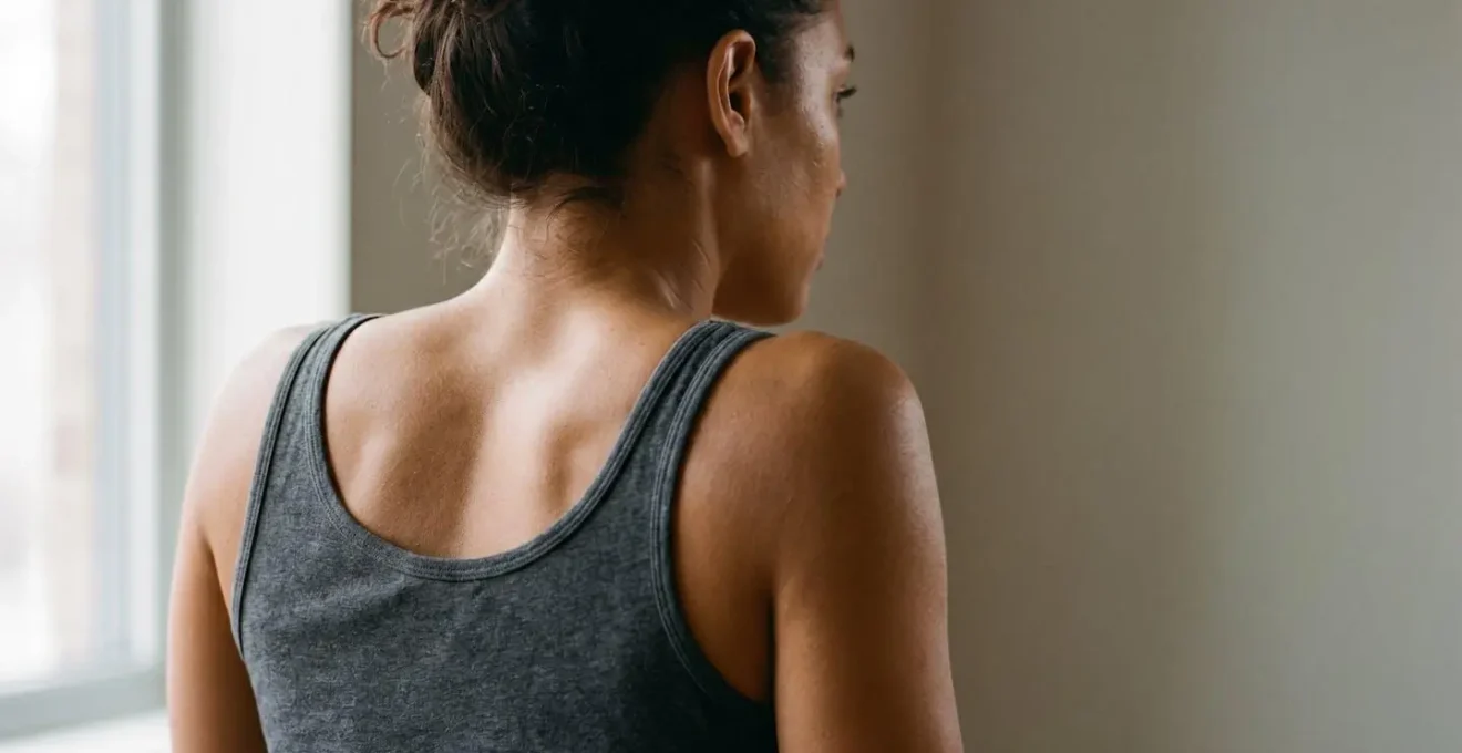 Human figure showing shoulder and neck tension pattern linked to stress response