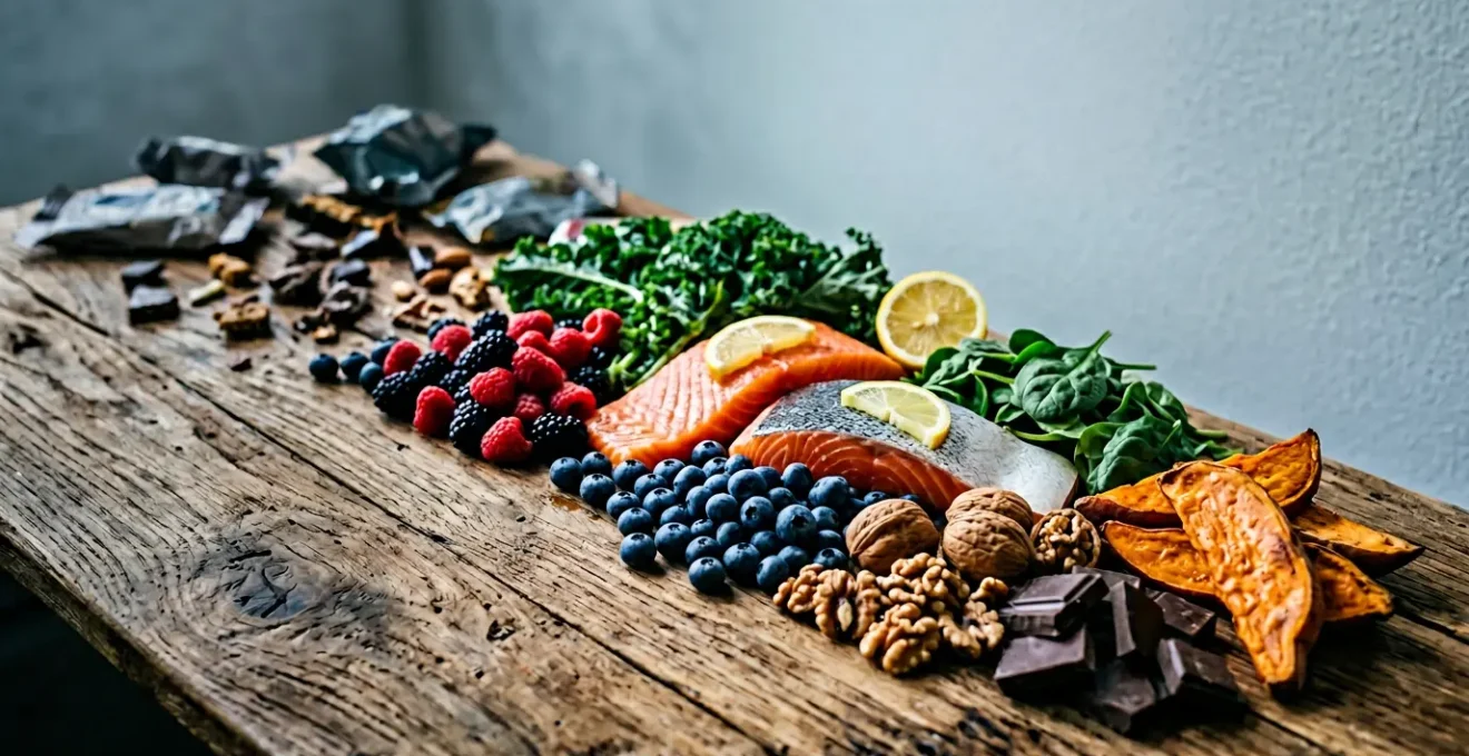 Vibrant whole foods and brain-supporting nutrients arranged for sustained mental energy