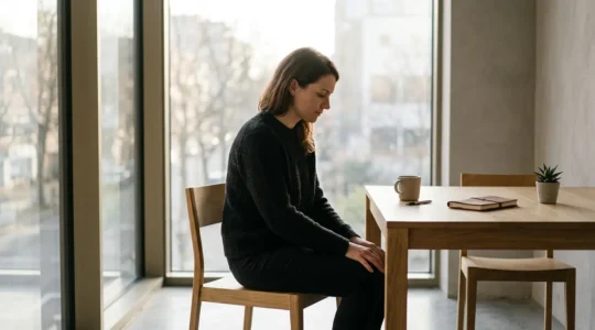 Professional at emotional crossroads between exhaustion and burnout recovery