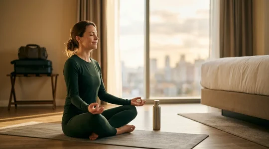Traveler maintaining wellness balance during journey