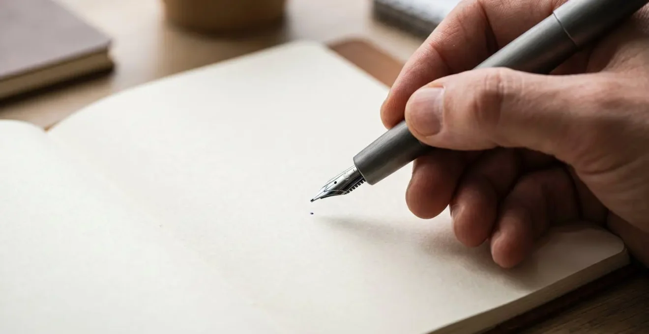 Close-up of hands writing in a minimalist journal with soft natural lighting, capturing the tactile process of self-reflection